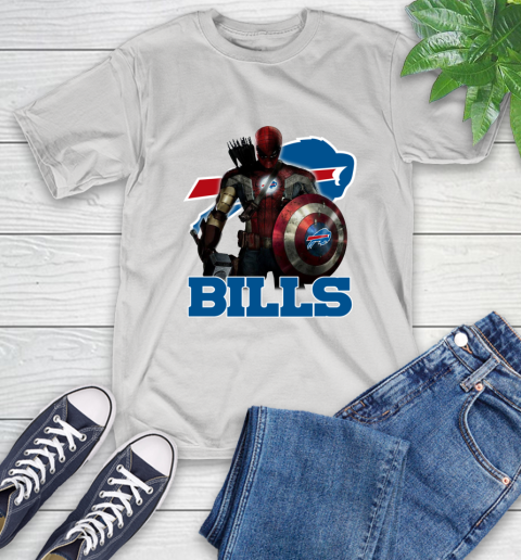 NFL Captain America Thor Spider Man Hawkeye Avengers Endgame Football Buffalo Bills T-Shirt