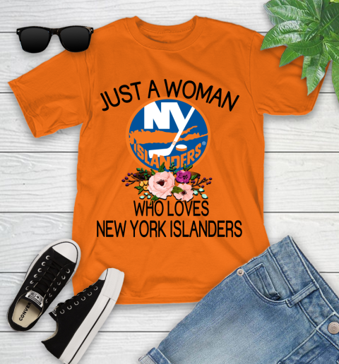 NHL Just A Woman Who Loves New York Islanders Hockey Sports Youth T-Shirt 4