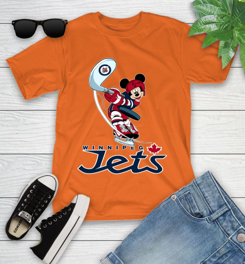 NHL Hockey Winnipeg Jets Cheerful Mickey Mouse Shirt Youth T-Shirt 7