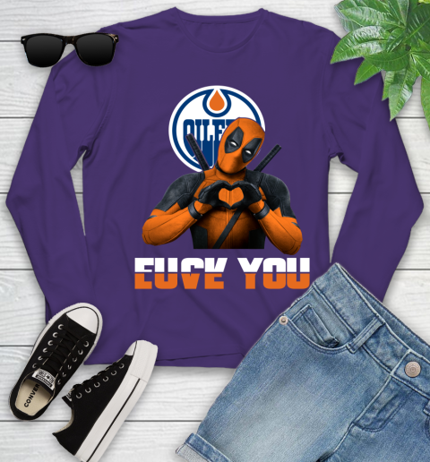 NHL Edmonton Oilers Deadpool Love You Fuck You Hockey Sports Youth Long Sleeve 4