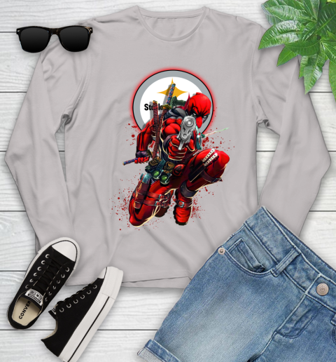 NFL Deadpool Marvel Comics Sports Football Pittsburgh Steelers Youth Long Sleeve 12
