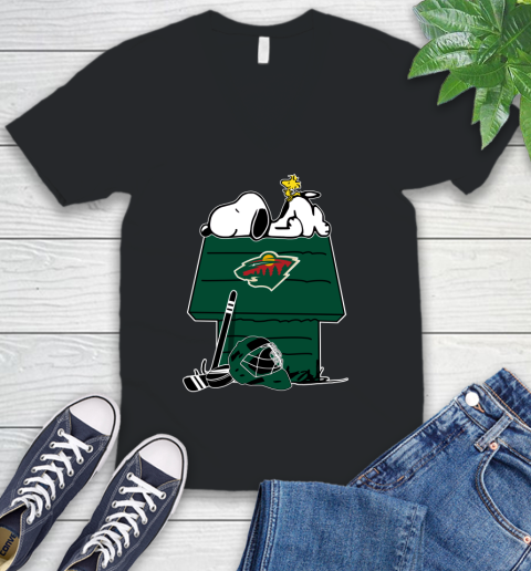 Minnesota Wild NHL Hockey Snoopy Woodstock The Peanuts Movie V-Neck T-Shirt 2