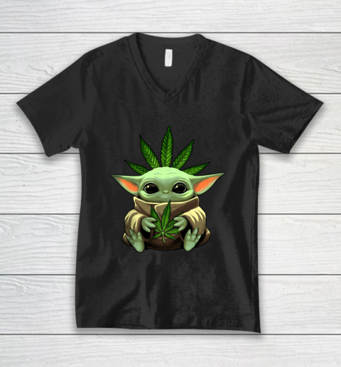 Baby Yoda Hug Marijuana Canabis V-Neck T-Shirt