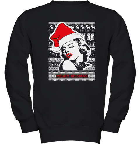 Merry Kissmas Ugly Christmas Slouchy Off Shoulder Oversized Youth Sweatshirt