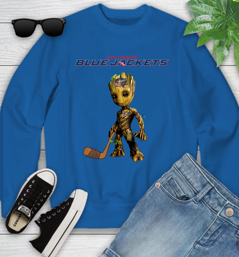 Columbus Blue Jackets NHL Hockey Groot Marvel Guardians Of The Galaxy Youth Sweatshirt 8