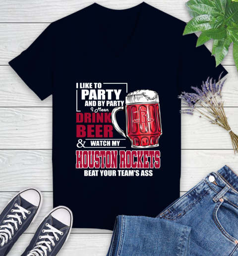 NBA Drink Beer and Watch My Houston Rockets Beat Your Team's Ass Basketball Women's V-Neck T-Shirt 2