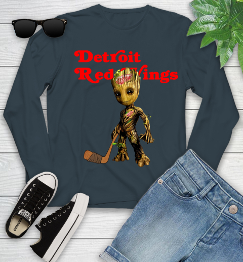 Detroit Red Wings NHL Hockey Groot Marvel Guardians Of The Galaxy Youth Long Sleeve 8