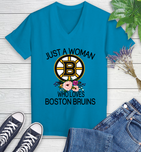 NHL Just A Woman Who Loves Boston Bruins Hockey Sports Women's V-Neck T-Shirt 4