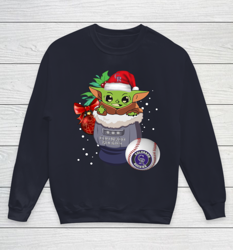 Colorado Rockies Christmas Baby Yoda Star Wars Funny Happy MLB Youth Sweatshirt 3