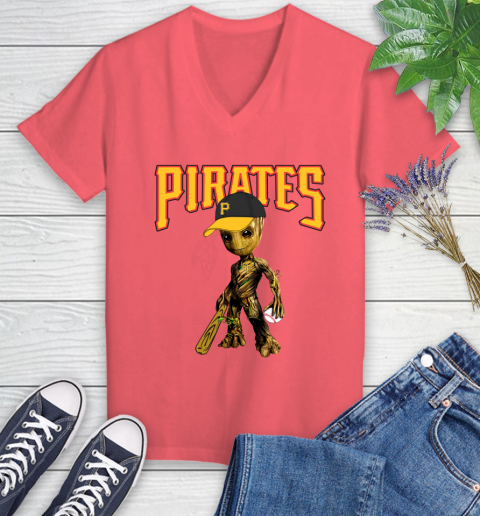 MLB Pittsburgh Pirates Groot Guardians Of The Galaxy Baseball Women's V-Neck T-Shirt 6