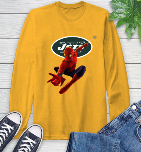 NFL Spider Man Avengers Endgame Football New York Jets Long Sleeve T-Shirt 4 NFL Spider Man Avengers Endgame Football New York Jets Long Sleeve T-Shirt - Image 4