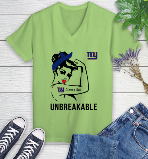 NFL New York Giants Girl Unbreakable Football Sports Women's V-Neck T-Shirt 6