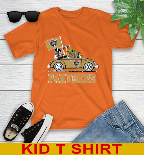 NHL Hockey Florida Panthers Darth Vader Baby Yoda Driving Star Wars Shirt Youth T-Shirt 7