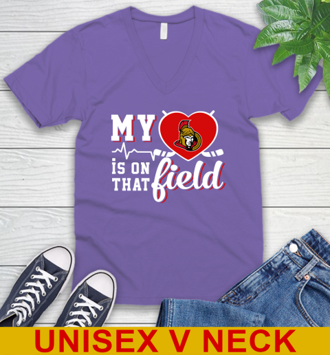 NHL My Heart Is On That Field Hockey Sports Ottawa Senators V-Neck T-Shirt 8