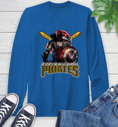 MLB Captain America Thor Spider Man Hawkeye Avengers Endgame Baseball Pittsburgh Pirates Long Sleeve T-Shirt 9