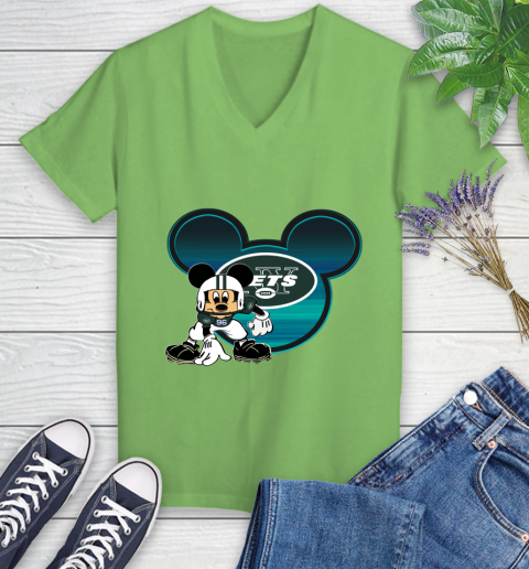 NFL New York Jets Mickey Mouse Disney Football T Shirt Women's V-Neck T-Shirt 11
