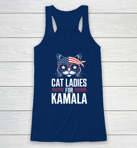 Cat Ladies for Kamala Funny Cat 2024 President Kamala Harris Racerback Tank 4