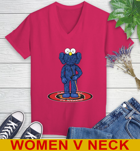 NHL Hockey Calgary Flames Kaws Bff Blue Figure Shirt Women's V-Neck T-Shirt 10