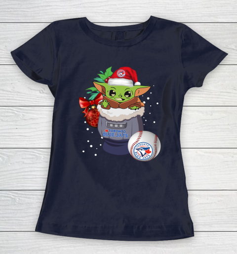Toronto Blue Jays Christmas Baby Yoda Star Wars Funny Happy MLB Women's T-Shirt 4