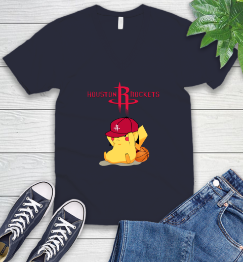 NBA Pikachu Basketball Sports Houston Rockets V-Neck T-Shirt 3