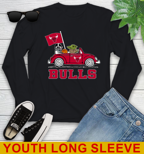 NBA Basketball Chicago Bulls Darth Vader Baby Yoda Driving Star Wars Shirt Youth Long Sleeve 2
