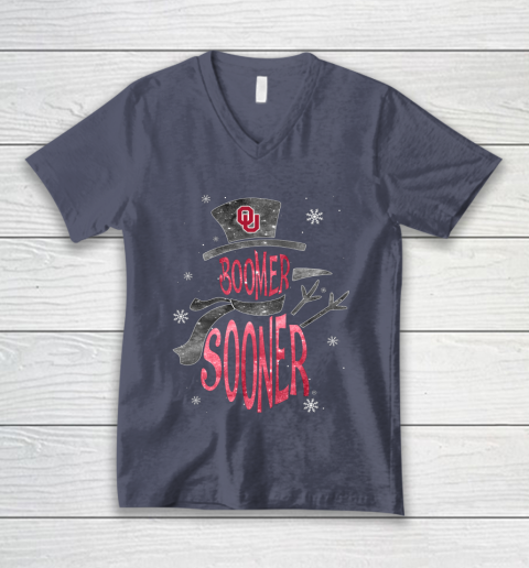 Oklahoma Sooners Christmas Snowman V-Neck T-Shirt 7