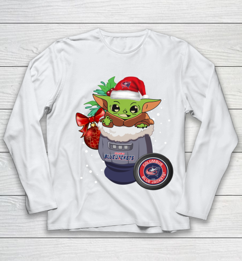Columbus Blue Jackets Christmas Baby Yoda Star Wars Funny Happy NHL Youth Long Sleeve 2