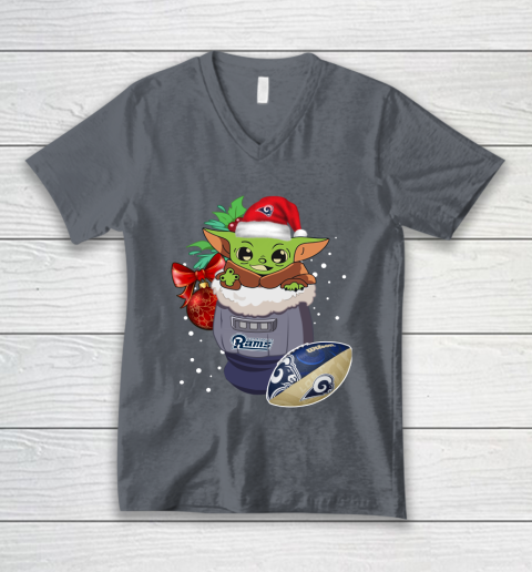 Los Angeles Rams Christmas Baby Yoda Star Wars Funny Happy NFL V-Neck T-Shirt 5