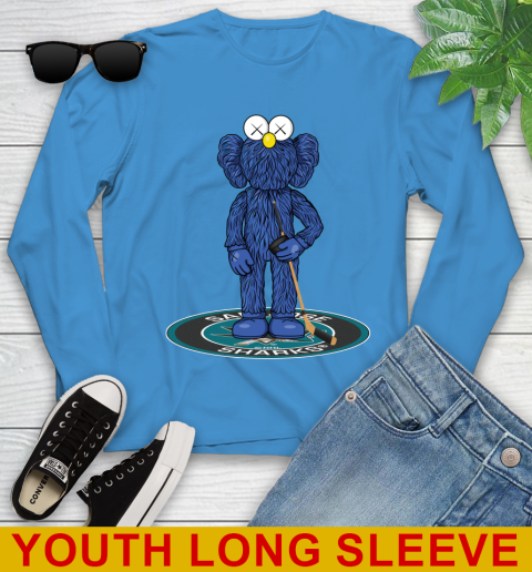 NHL Hockey San Jose Sharks Kaws Bff Blue Figure Shirt Youth Long Sleeve 8