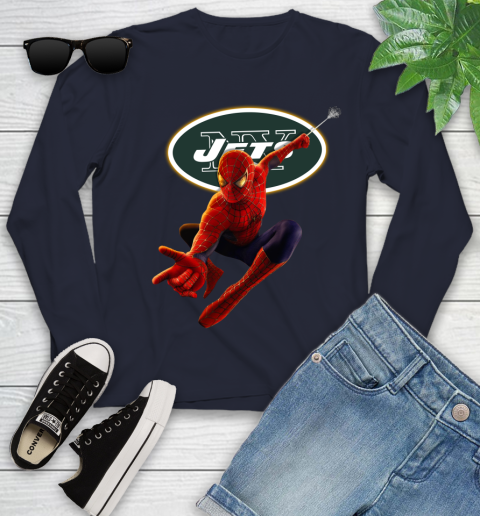 NFL Spider Man Avengers Endgame Football New York Jets Youth Long Sleeve 3