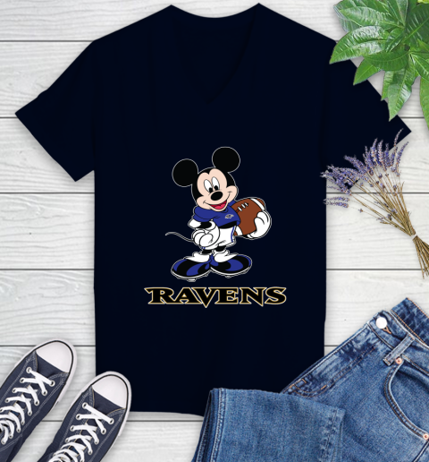 NFL Football Baltimore Ravens Cheerful Mickey Mouse Shirt Women's V-Neck T-Shirt 3