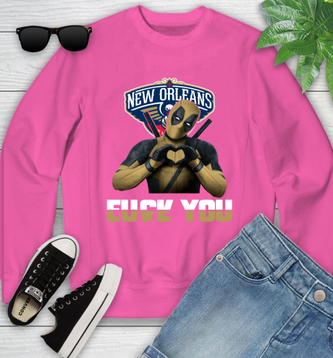 NBA New Orleans Pelicans Deadpool Love You Fuck You Basketball Sports Youth Sweatshirt 6