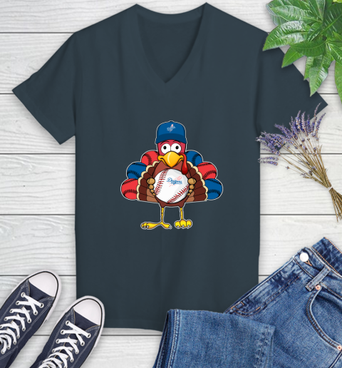 Los Angeles Dodgers Turkey thanksgiving Women's V-Neck T-Shirt 8