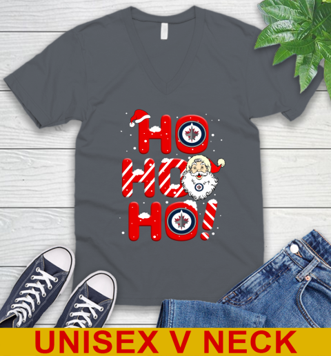 Winnipeg Jets NHL Hockey Ho Ho Ho Santa Claus Merry Christmas Shirt V-Neck T-Shirt 4