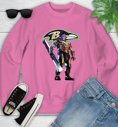 NFL Thanos Gauntlet Avengers Endgame Football Baltimore Ravens Youth Sweatshirt 7