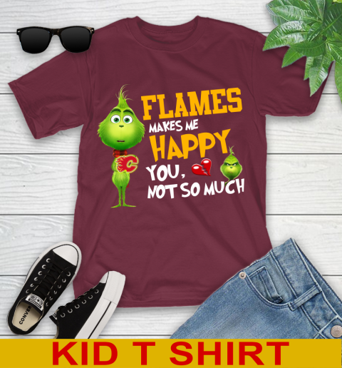 NHL Calgary Flames Makes Me Happy You Not So Much Grinch Hockey Sports Youth T-Shirt 5