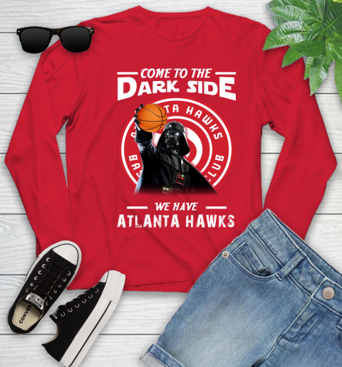 NBA Come To The Dark Side We Have Atlanta Hawks Star Wars Darth Vader Basketball Youth Long Sleeve 11