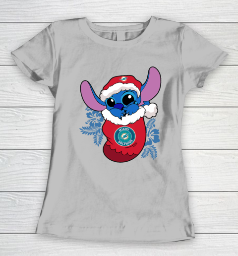 Miami Dolphins Christmas Stitch In The Sock Funny Disney NFL Women's T-Shirt 6