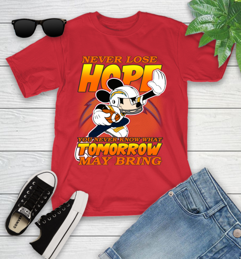 Los Angeles Chargers NFL Football Mickey Disney Never Lose Hope Youth T-Shirt 13