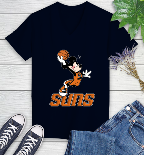 NBA Basketball Phoenix Suns Cheerful Mickey Mouse Shirt Women's V-Neck T-Shirt 3