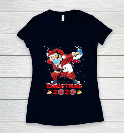 Chicago Bulls Funny Santa Claus Dabbing Christmas 2020 NBA Women's V-Neck T-Shirt 2