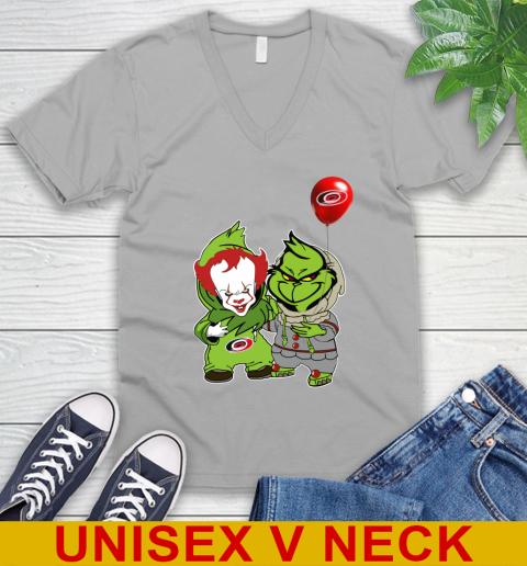 Carolina Hurricanes Baby Pennywise Grinch Christmas NHL Hockey V-Neck T-Shirt 4