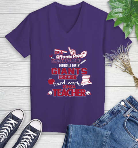 New York Giants NFL I'm A Difference Making Student Caring Football Loving Kinda Teacher Women's V-Neck T-Shirt 3