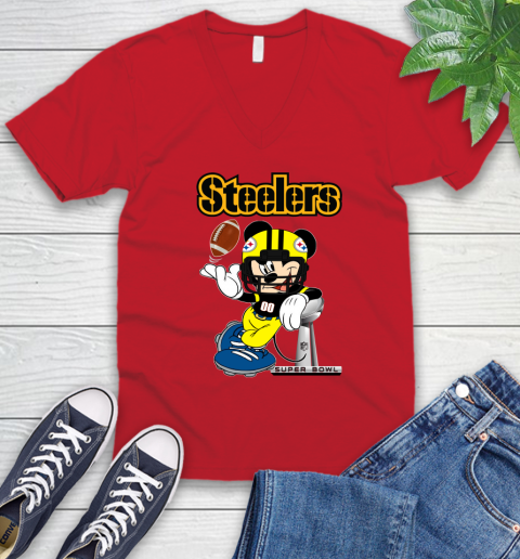 NFL Pittsburgh Steelers Mickey Mouse Disney Super Bowl Football T Shirt V-Neck T-Shirt 7