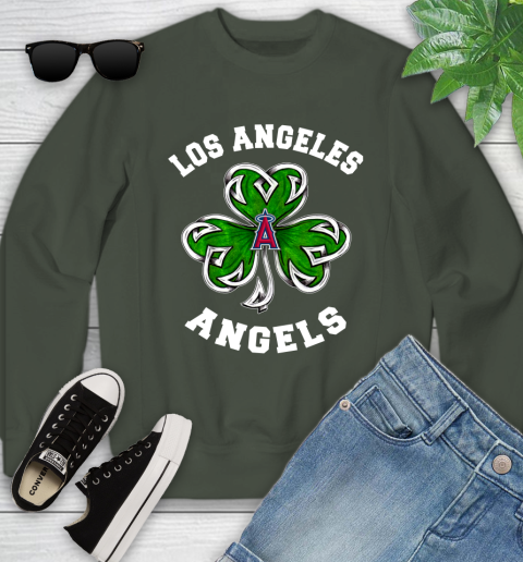 MLB Los Angeles Angels Three Leaf Clover St Patrick's Day Baseball Sports Youth Sweatshirt 9