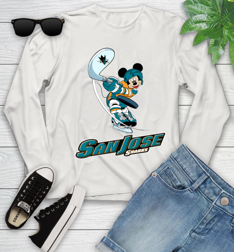 NHL Hockey San Jose Sharks Cheerful Mickey Mouse Shirt Youth Long Sleeve 12