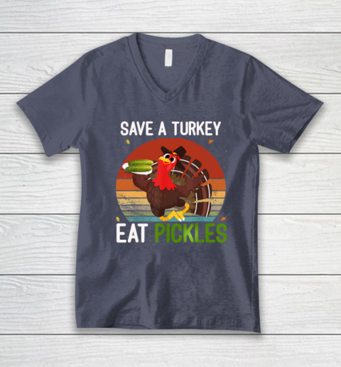 Save A Turkey Eat A Pickles Funny Thanksgiving Costume V-Neck T-Shirt 12