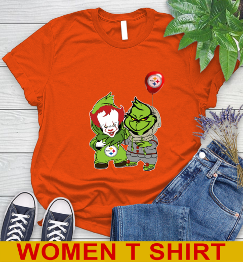 Pittsburgh Steelers Baby Pennywise Grinch Christmas NFL Football Women's T-Shirt 4