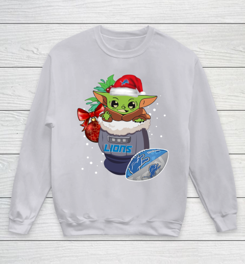 Detroit Lions Christmas Baby Yoda Star Wars Funny Happy NFL Youth Sweatshirt 4