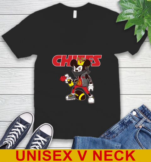 Kansas City Chiefs NFL Football Mickey Peace Sign Sports V-Neck T-Shirt 2